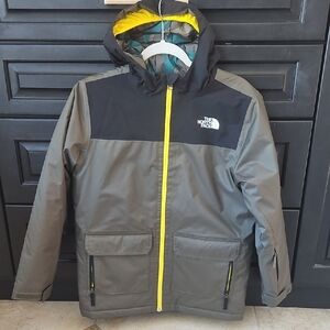 The North Face Olive and Black Jacket with Yellow Trim